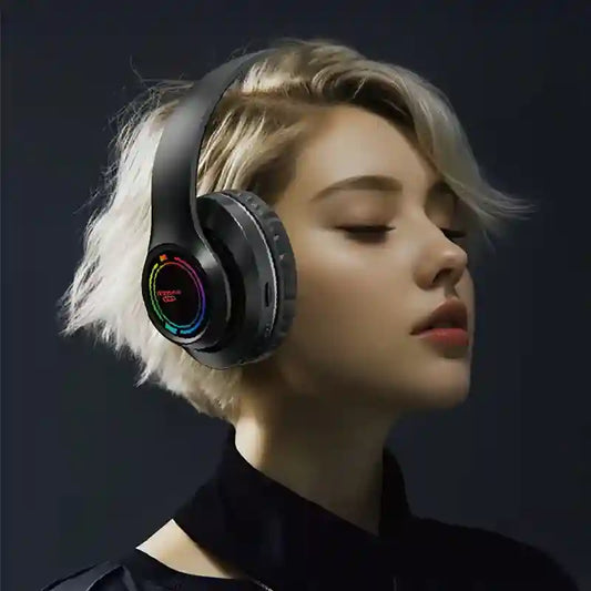 Glowing Wireless Headphones with Multi-Color LED Lights - Foldable Bluetooth Gaming Headset