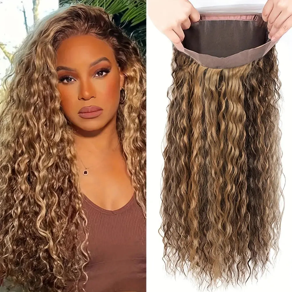 360 Lace Front Highlight Ombre Deep Curly Wig – 200% Density