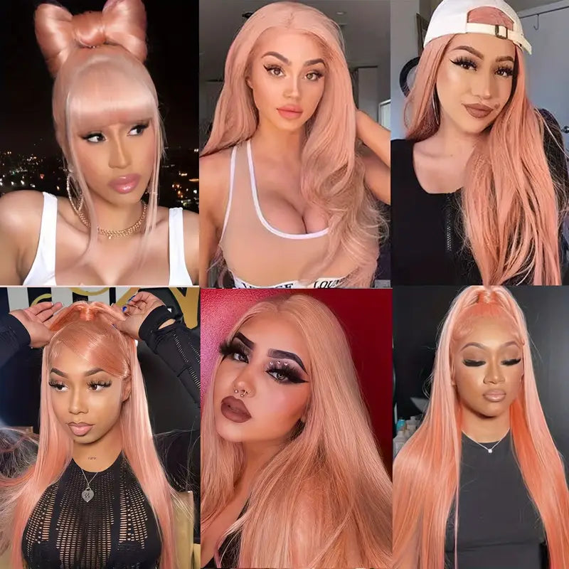 32" Long Straight Pink Lace Front Synthetic Wig