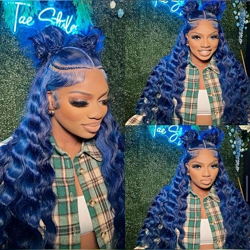 24" Blue Deep Wave Lace Front Wig – Glueless & Ready