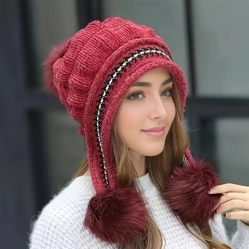 Stretchy Fleece Beanie with Earflaps & Storage Pocket