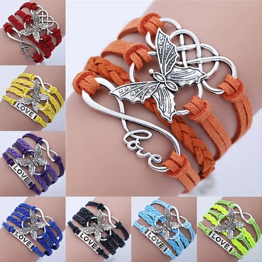 Vintage Leather Bracelet – Love Letter & Butterfly Design