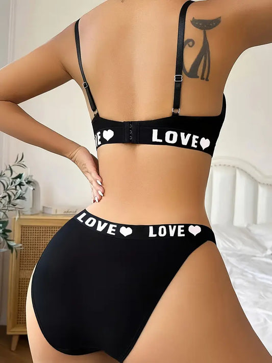 Letter Print Push-Up Bra & Panty Set – Sexy Lingerie