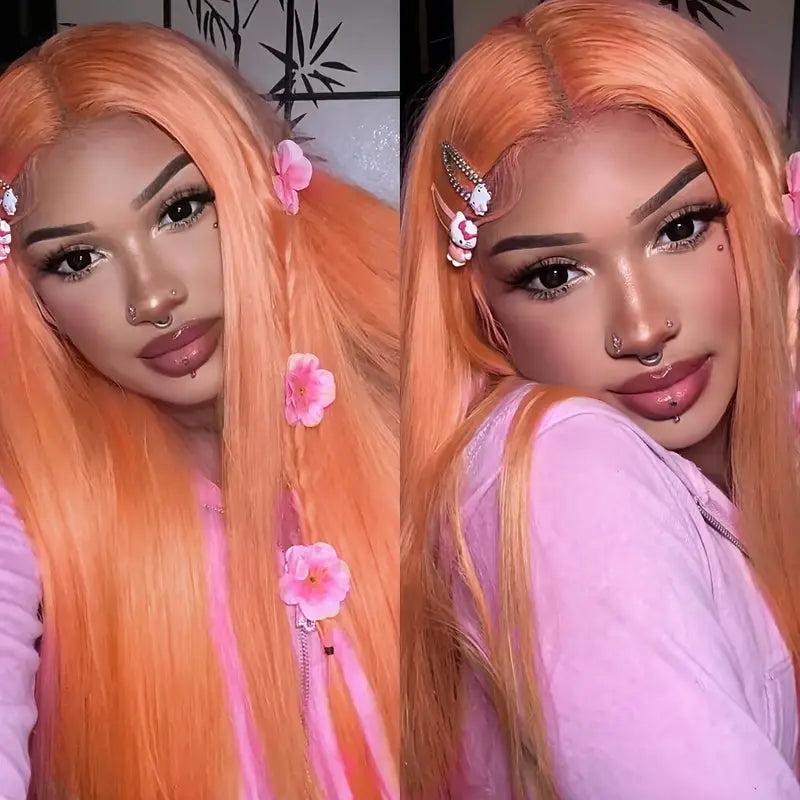 32" Long Straight Pink Lace Front Synthetic Wig