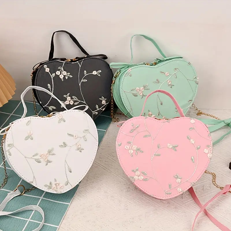 Chic Heart-Shaped Floral Crossbody Bag – Cute & Trendy Purse