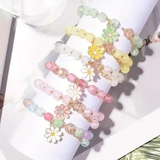 Fashionable Fresh 8mm Daisy Bracelet with Colorful Tassels & Sunflower Pendant