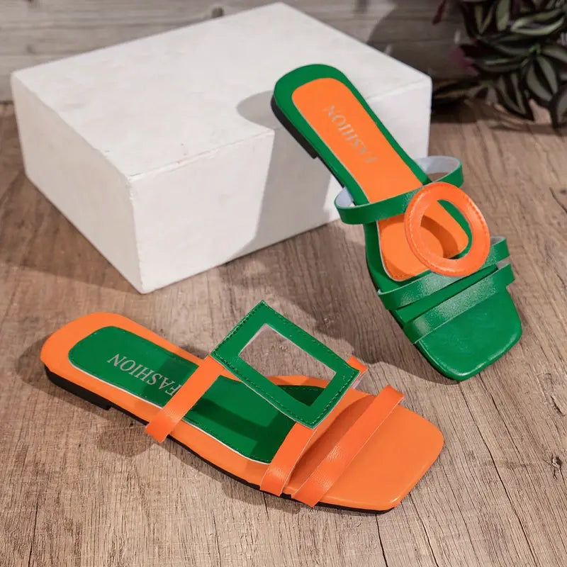Women’s Square Toe Casual Flat Sandals – Comfy & Stylish