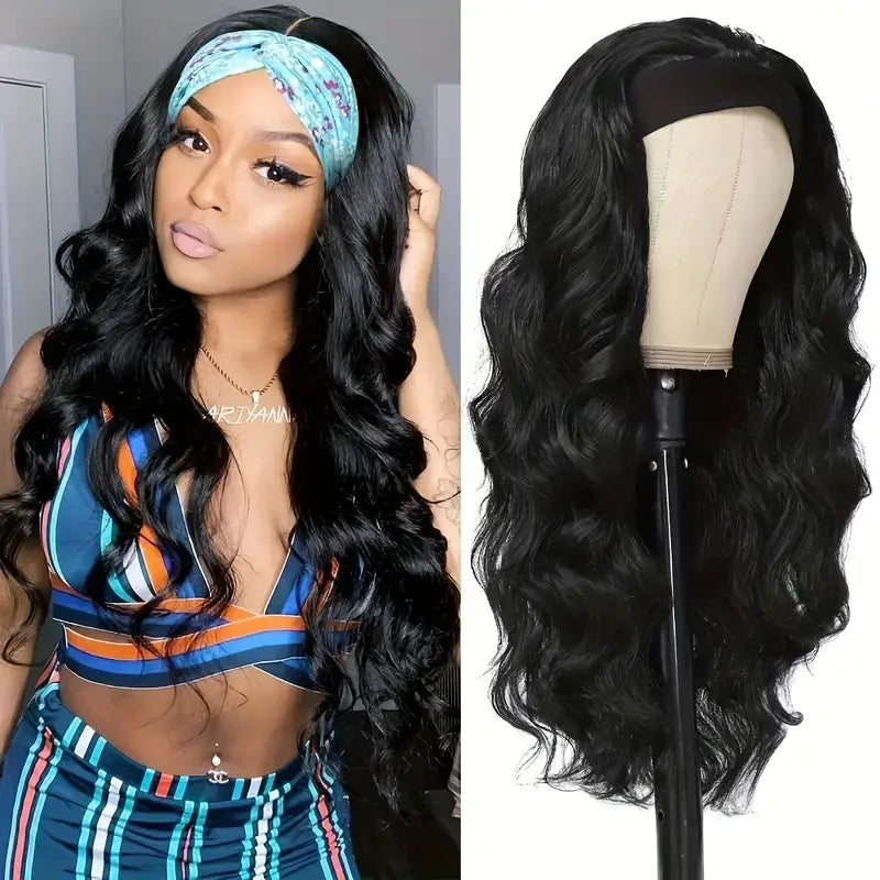 26inch Elegant Black with Brown Blonde Highlights Synthetic Wig Black 26inch
