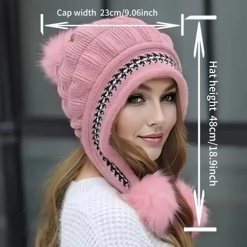 Stretchy Fleece Beanie with Earflaps & Storage Pocket