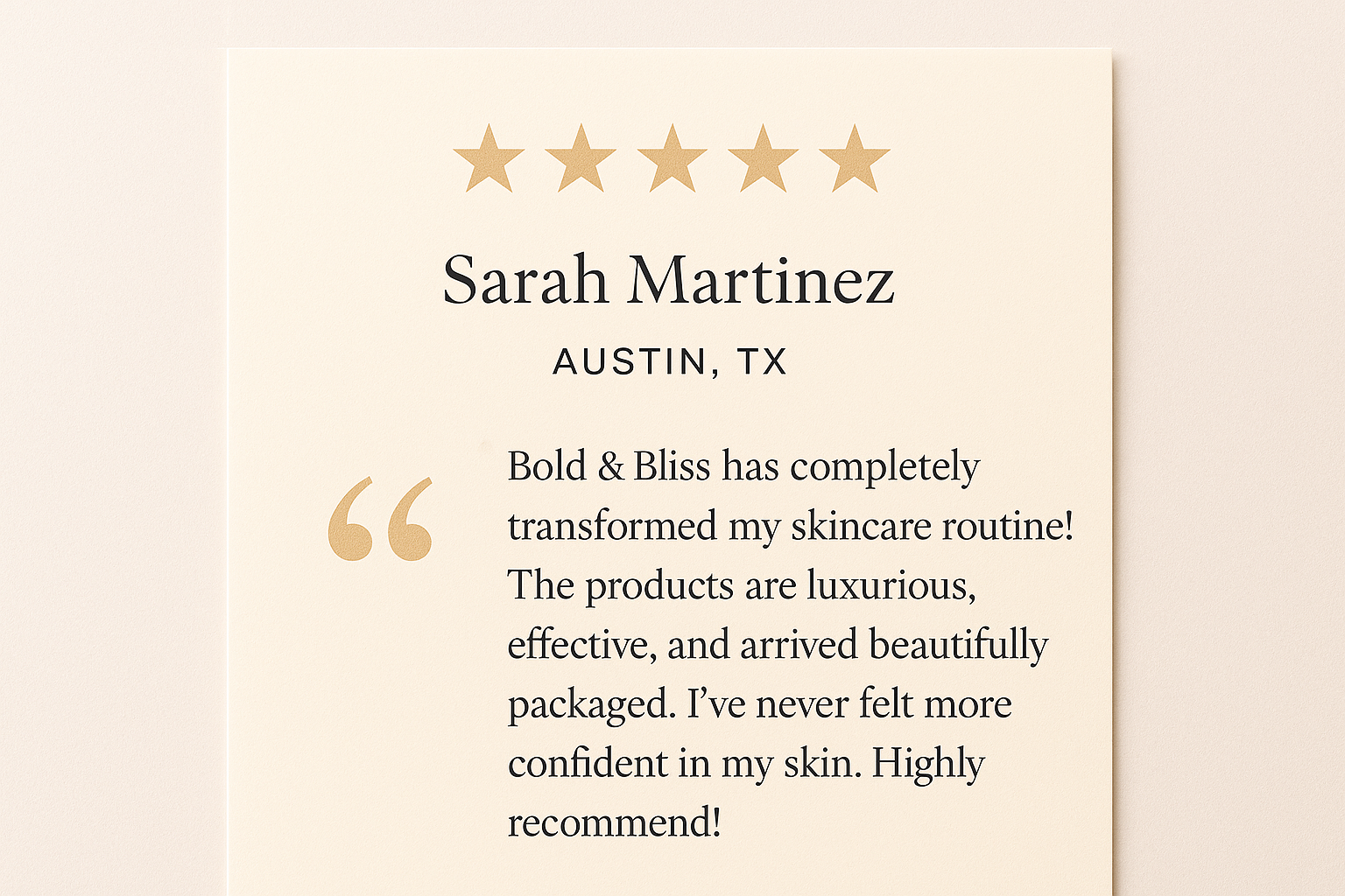 create a new testimonal star rated make up a name and city state include actual testimonal