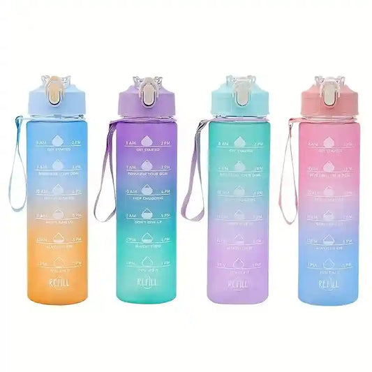 750ml Sports Water Bottle - Leakproof Rainbow Gradient with Measurement Scale