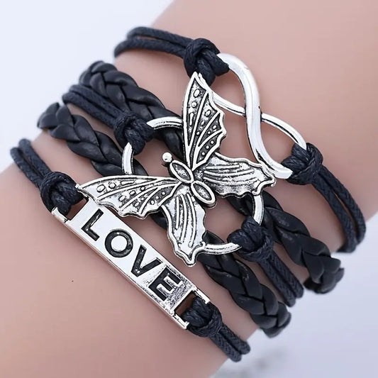 Handmade Multilayer Leather Bracelet With Charm Black