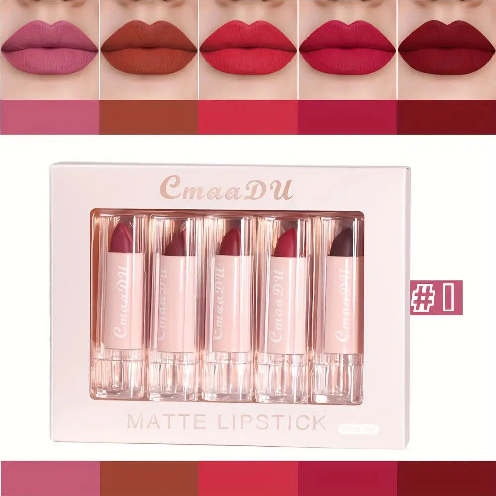 15-Color Matte Lip Glaze Set – 5 Pack w/ Travel Case Multicolor
