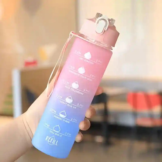 750ml Sports Water Bottle - Leakproof Rainbow Gradient with Measurement Scale