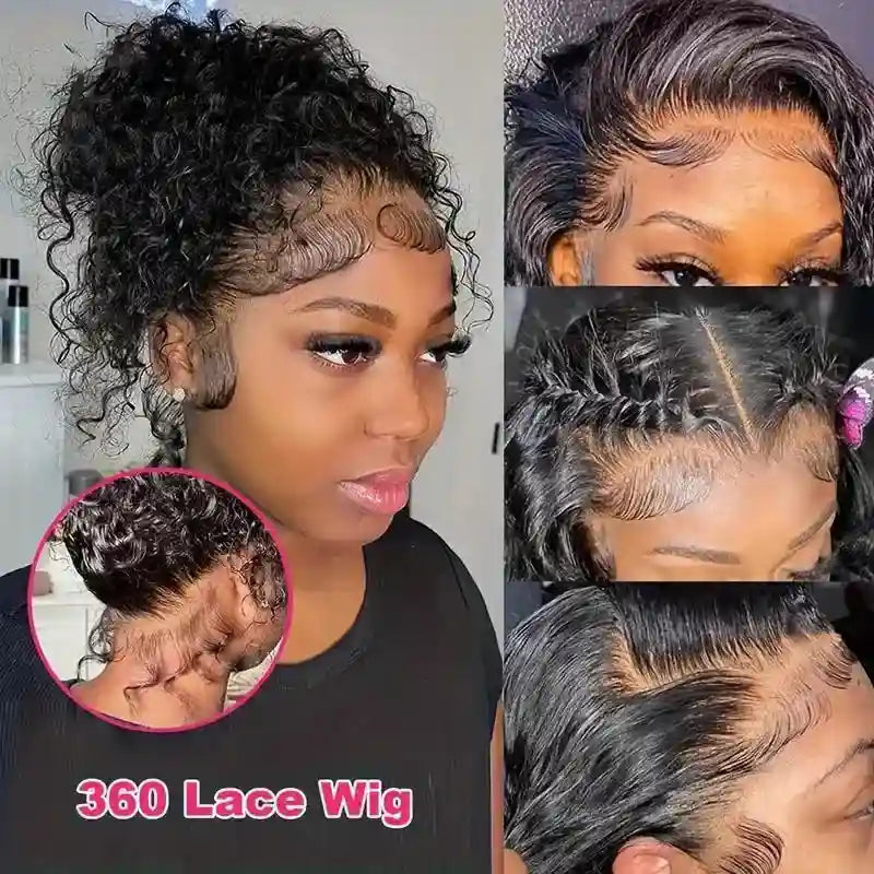 360 Lace Front Deep Curly Wig - 200% Density Natural Black Human Hair