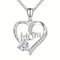 Mom Colorful Rhinestone Heart-Shaped Pendant Necklace White