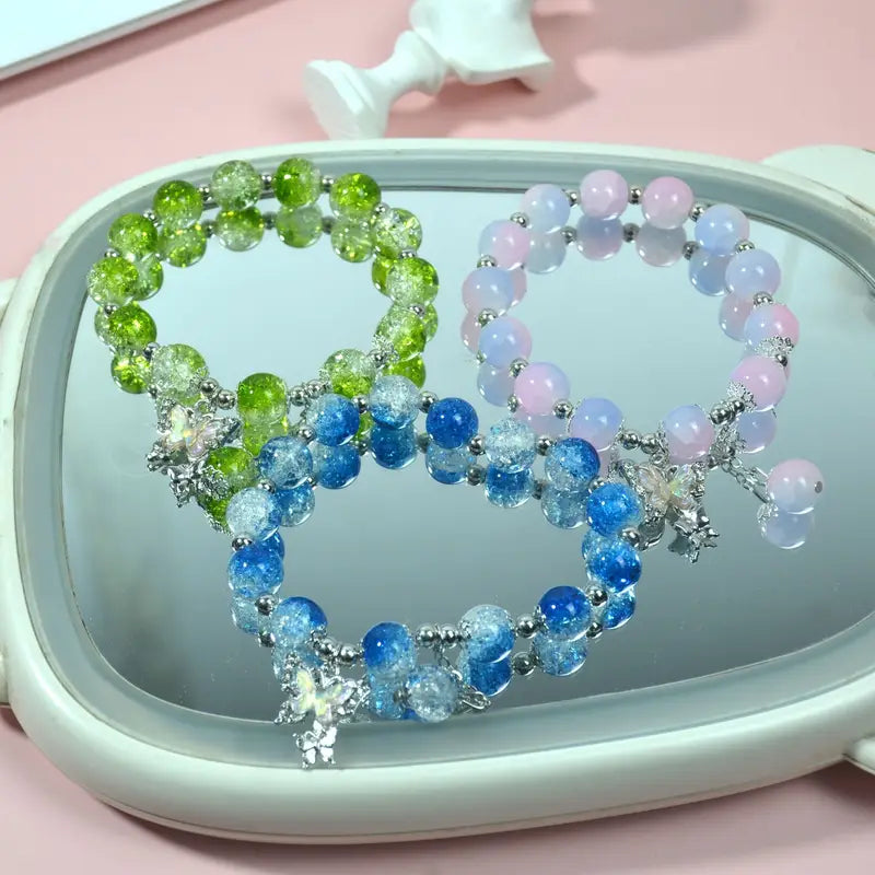 Sweet Butterfly Glass Bead Bracelet – Chic Ice-Cracked