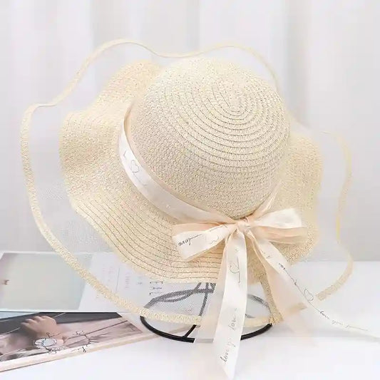 Elegant Wide Brim Straw Sun Hat with Bow - Women's Summer Beach Hat UPF 50+