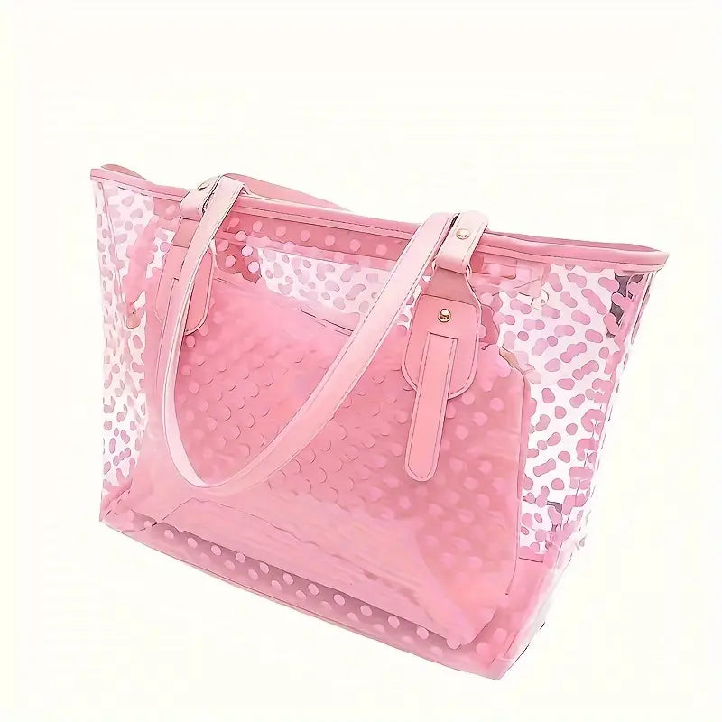 2-Piece Clear PVC Shoulder Bag Set – White, Pink, Blue Pink