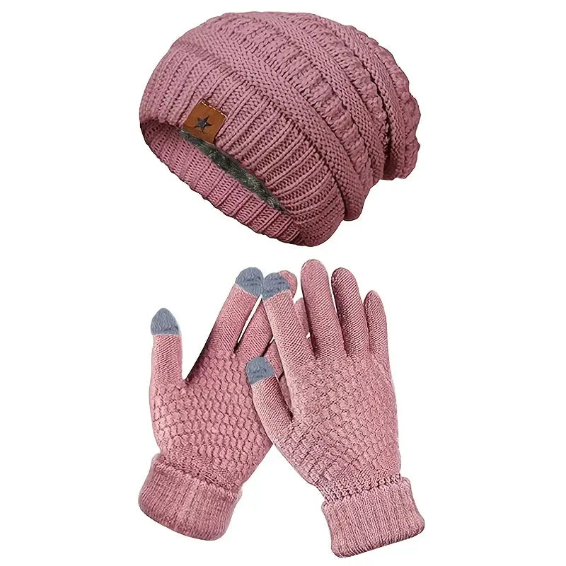 Men's Warm Fleece-Lined Knit Beanie and Gloves Set - Cozy Winter Accessories