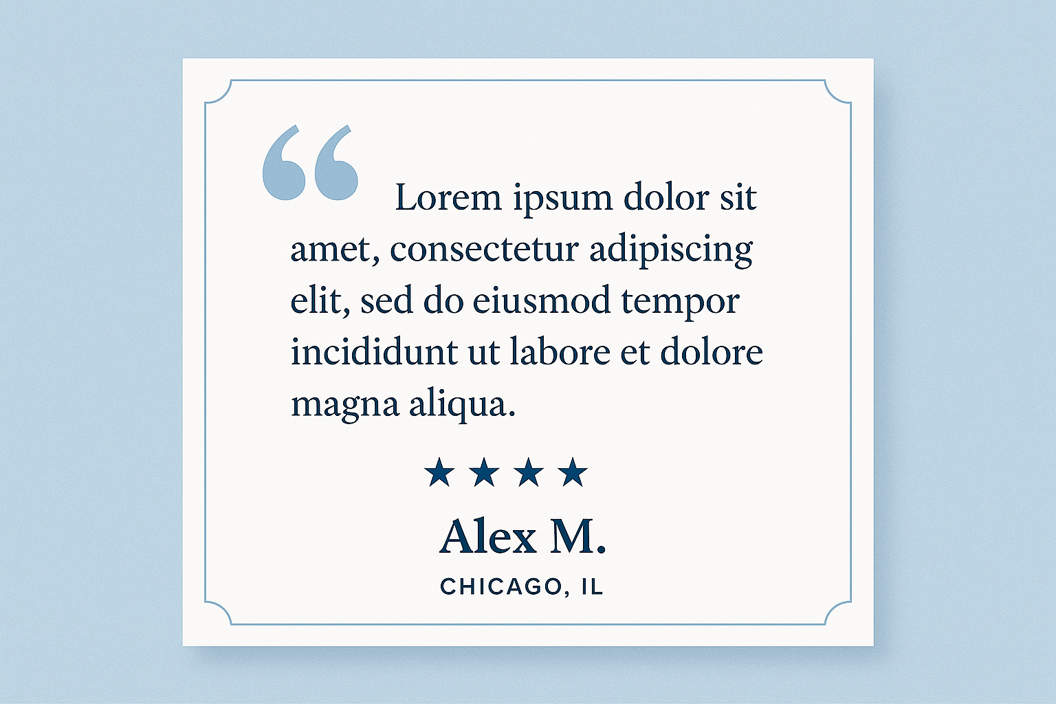 generate a image and customer testimonl name Alex M. from Chicago , IL