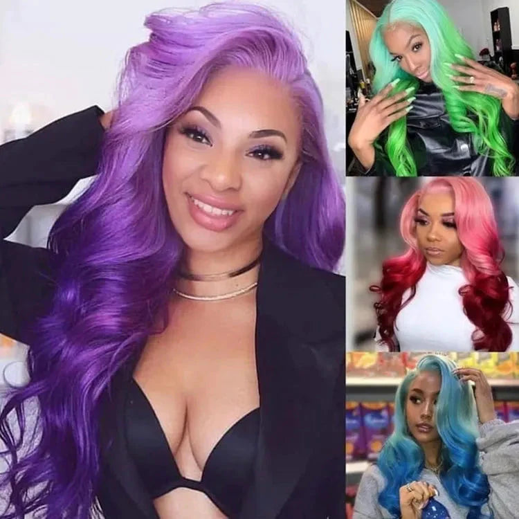 26" Long Curly Synthetic Wig, Gradient Purple, Heat Resistant, Natural Look Lace