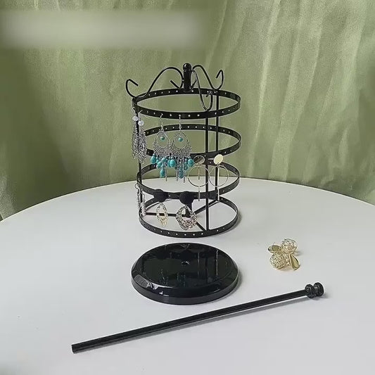 360° Rotating Earring Holder - 3-Tier Black Jewelry Stand Organizer