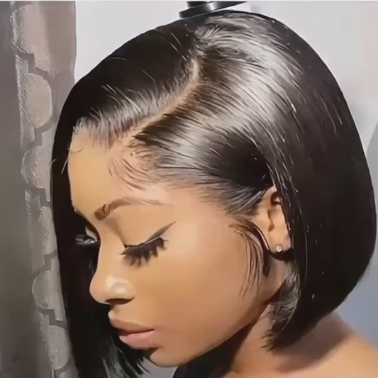 Natural Black Lace Front Bob Wig with T Part - Premium Human Hair Wig