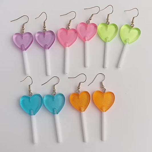 Acrylic Heart Lollipop Pendant Earrings